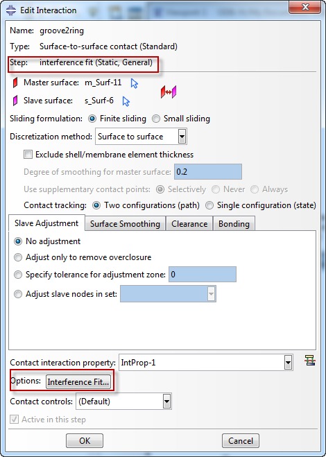 Changing interference fit settings in Abaqus