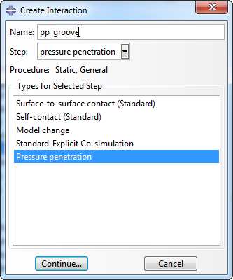 Creating the pressure penetration interaction in Abaqus