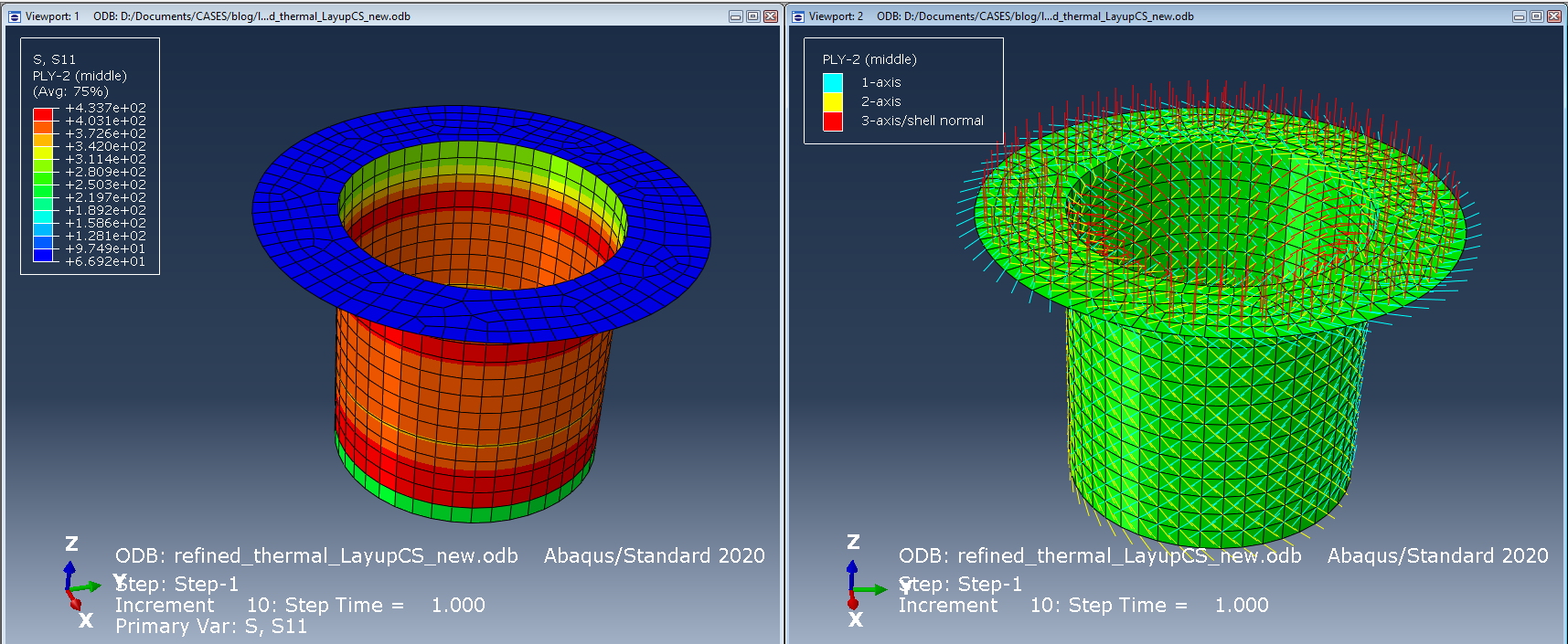 Abaqus/CAE composite stress middle section 