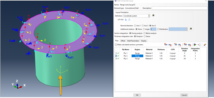 Abaqus/CAE Composite Flange material lay-up settings