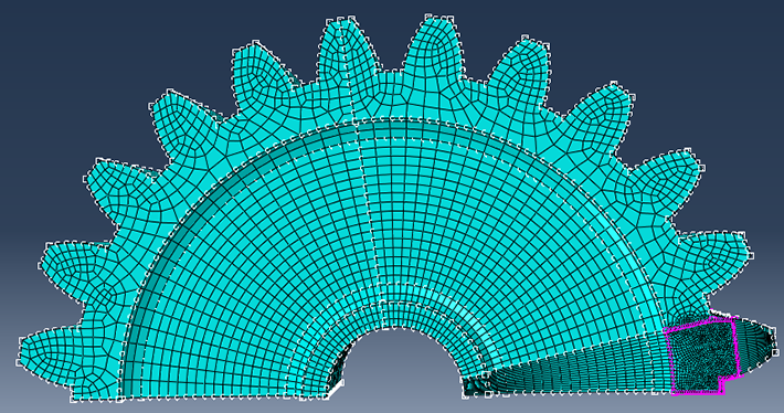 Half of the gear is modelled, for reasons of symmetry Half of the gear is modelled, for reasons of symmetry