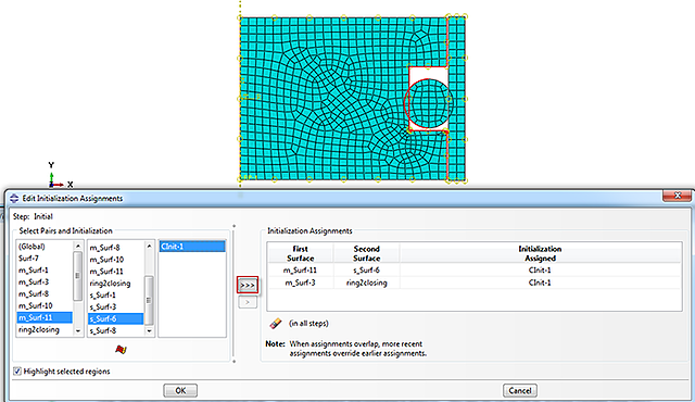 assigning a contact initialization to a pair of surfaces in Abaqus