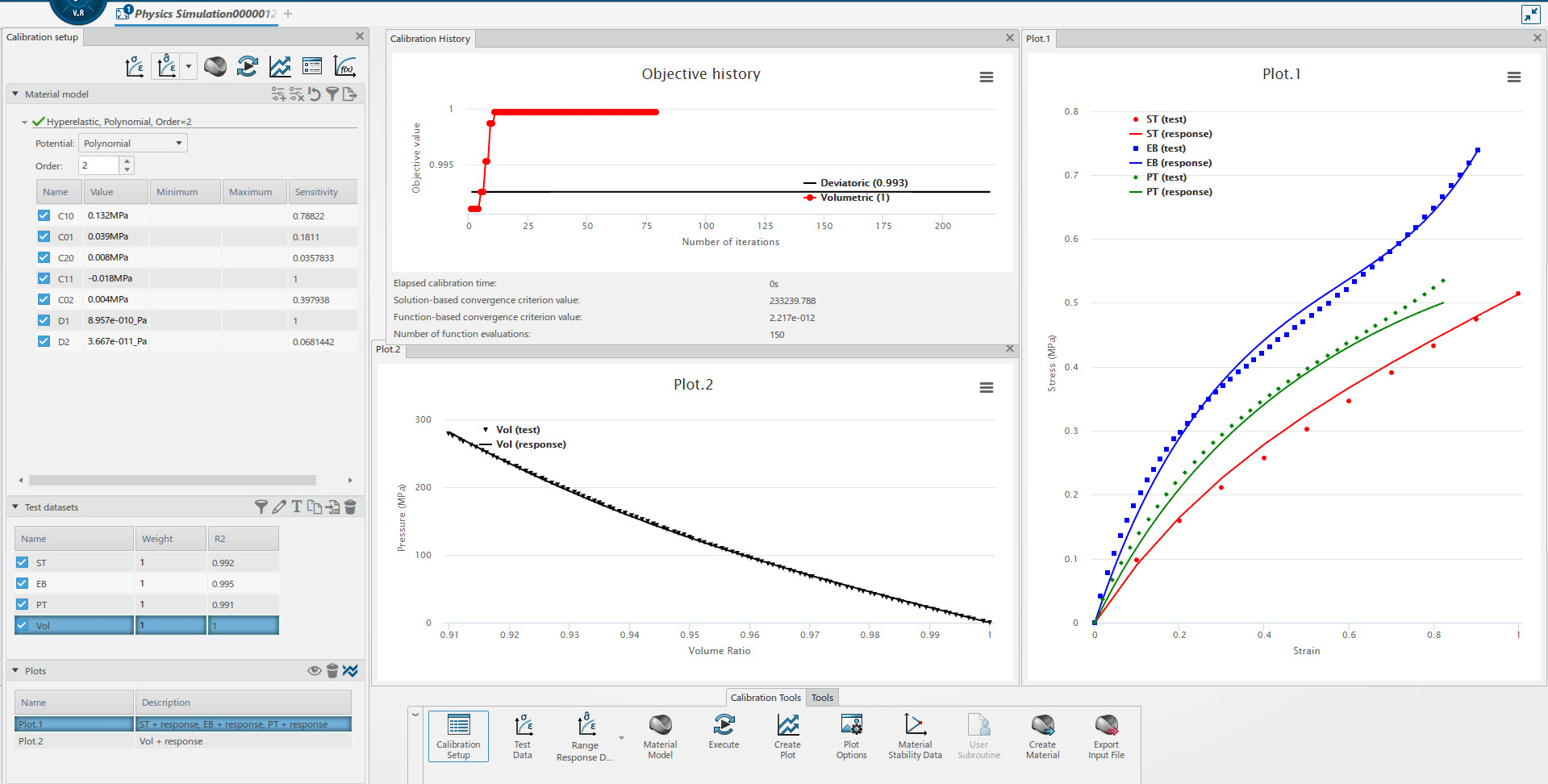 calibrated rubber material in the material calibration app