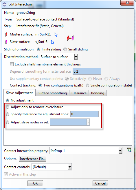 strain free adjustments in contact pair in Abaqus